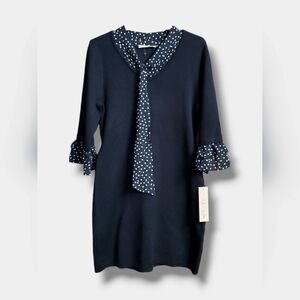 Knitted Hailey Lyn sweater dress black ivory polka-dot fitted